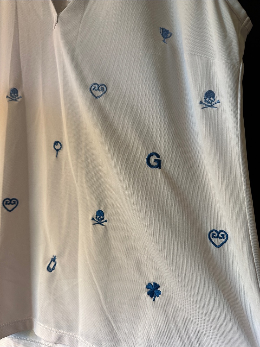 G/FORE White Sleeveless Polo with Light Blue Embroidered Motifs - Picture 3 of 3